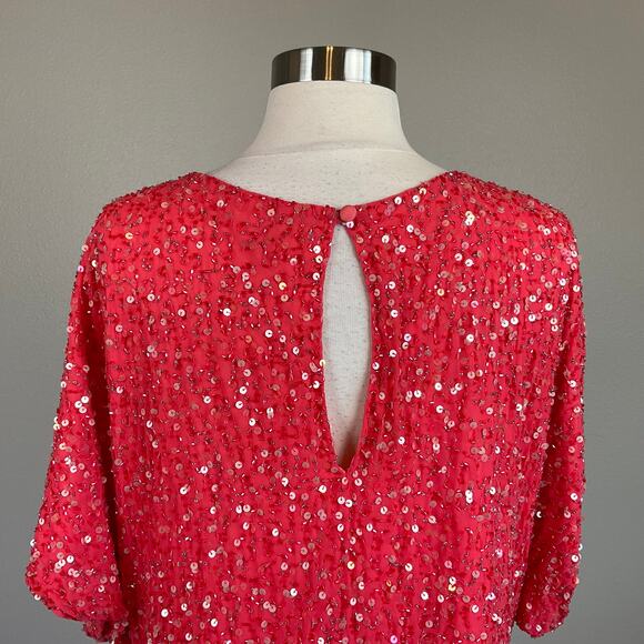 Aidan Mattox Colorful Sequined Mini Shift Cocktail Dress Coral Orange Size 10 - Picture 6 of 8